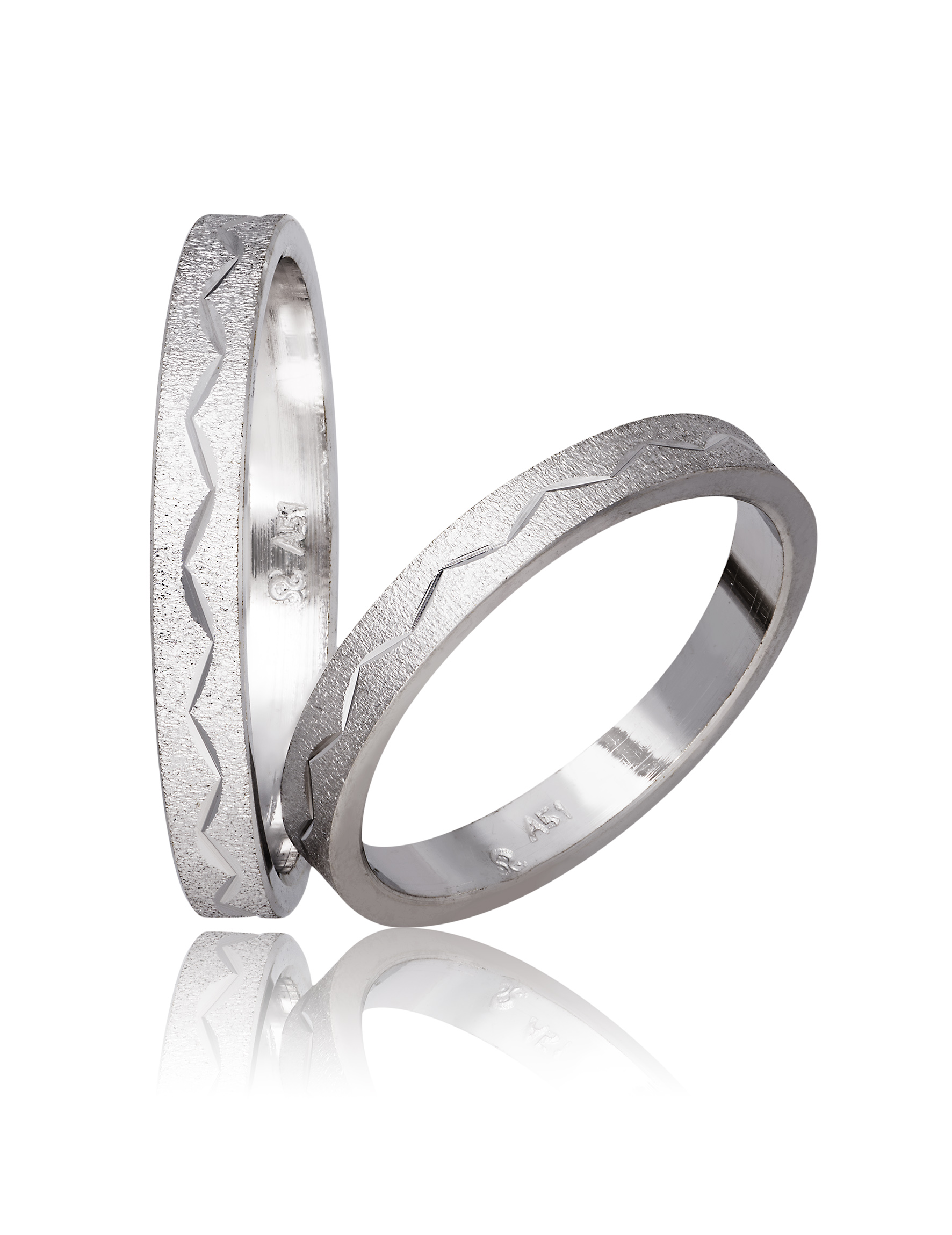 Βέρες γάμου απο ματ λευκόχρυσο & σκαλίσματα 3mm (code 746)